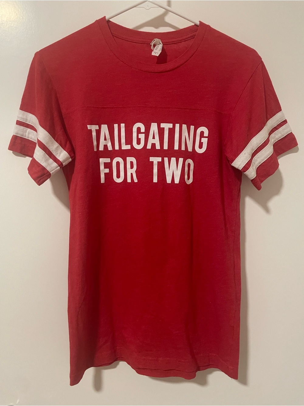 Tailgating For Two Graphic Tee Womens Small Pregnancy Announcement Top Red White